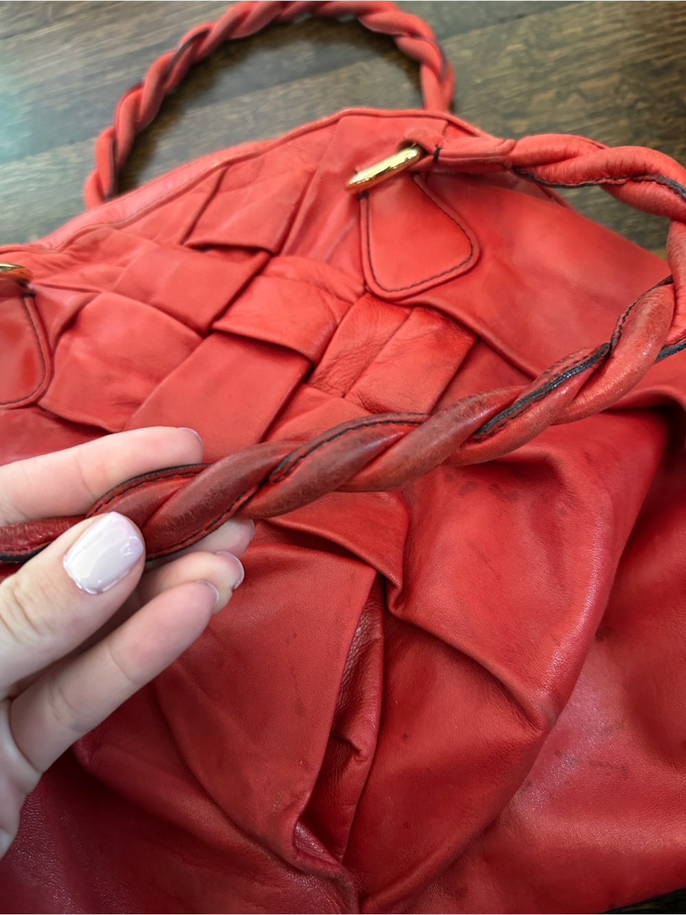 Valentino Braided-Handle Red Woven Tote - Picture 2 of 12